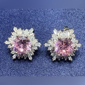 🥳Pink and Clear CZ & 925 Sterling Silver Pierced Post Earring